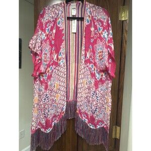 Chico’s Geo Tile Ruana S/M Pink Purple NWT